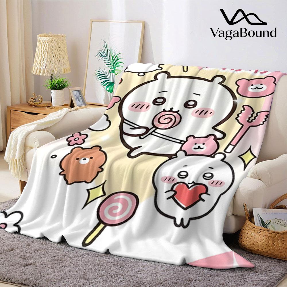 Cute Chiikawa Cartoon Flannel Blanket Warm Soft Halloween Christmas Couch Warm Cozy Decorative Decor Gift for All Season