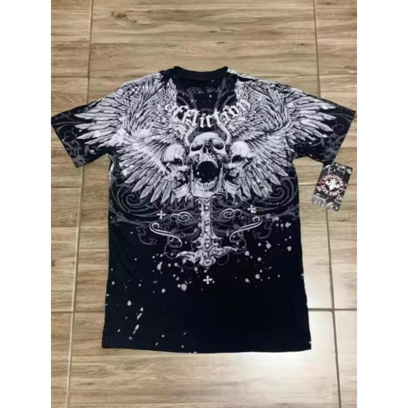 Affliction T-Shirt Vintage Punk Hip Hop Graphic T Shirt Men Round Neck Polyester Short Sleeve Top