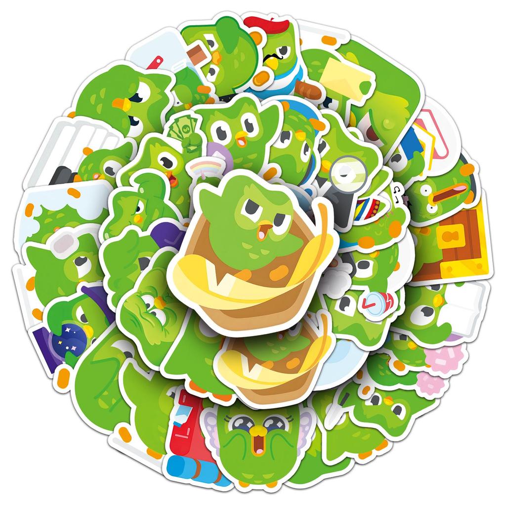 Duolingo Green Owl Cartoon Waterproof Stickers (50-Pack) - Perfect for Headphones, Notebooks, and Phone Cases