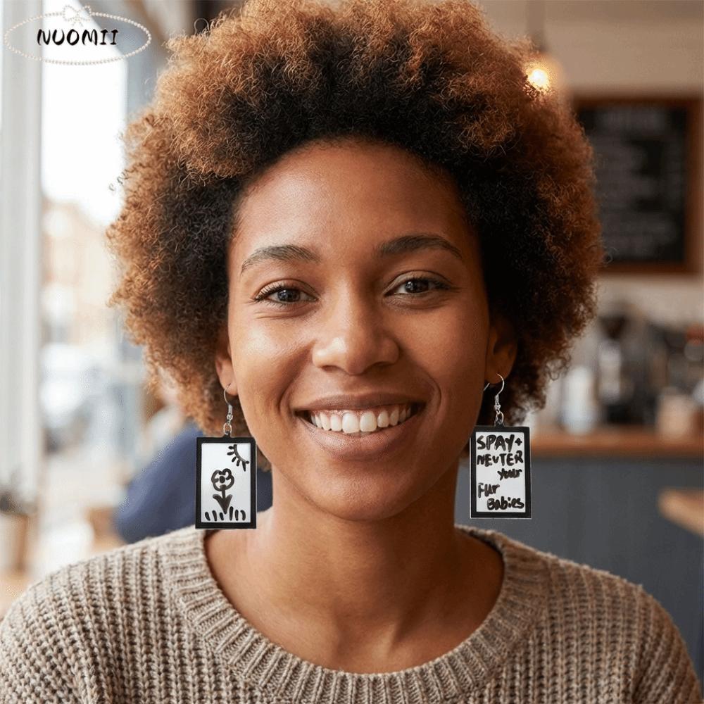 Acrylic Message Board Earrings Fun DIY Whiteboard Eardrop Minimalist with Marker Pen Erasable Drawing Board Dangler Women