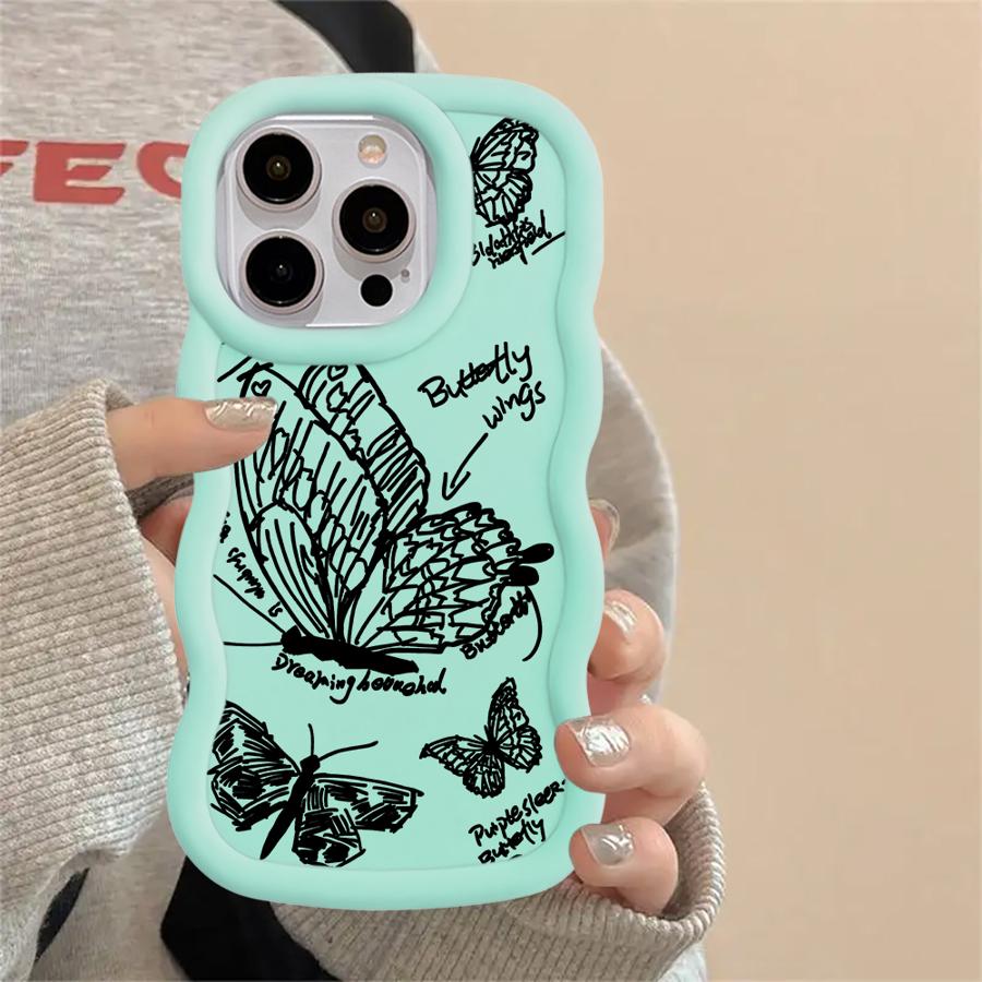 Soft Phone Cover Case for iPhone 8 17 Air 12 15 Plus XR 11 16 Pro Max 13 14 Butterfly Flower
