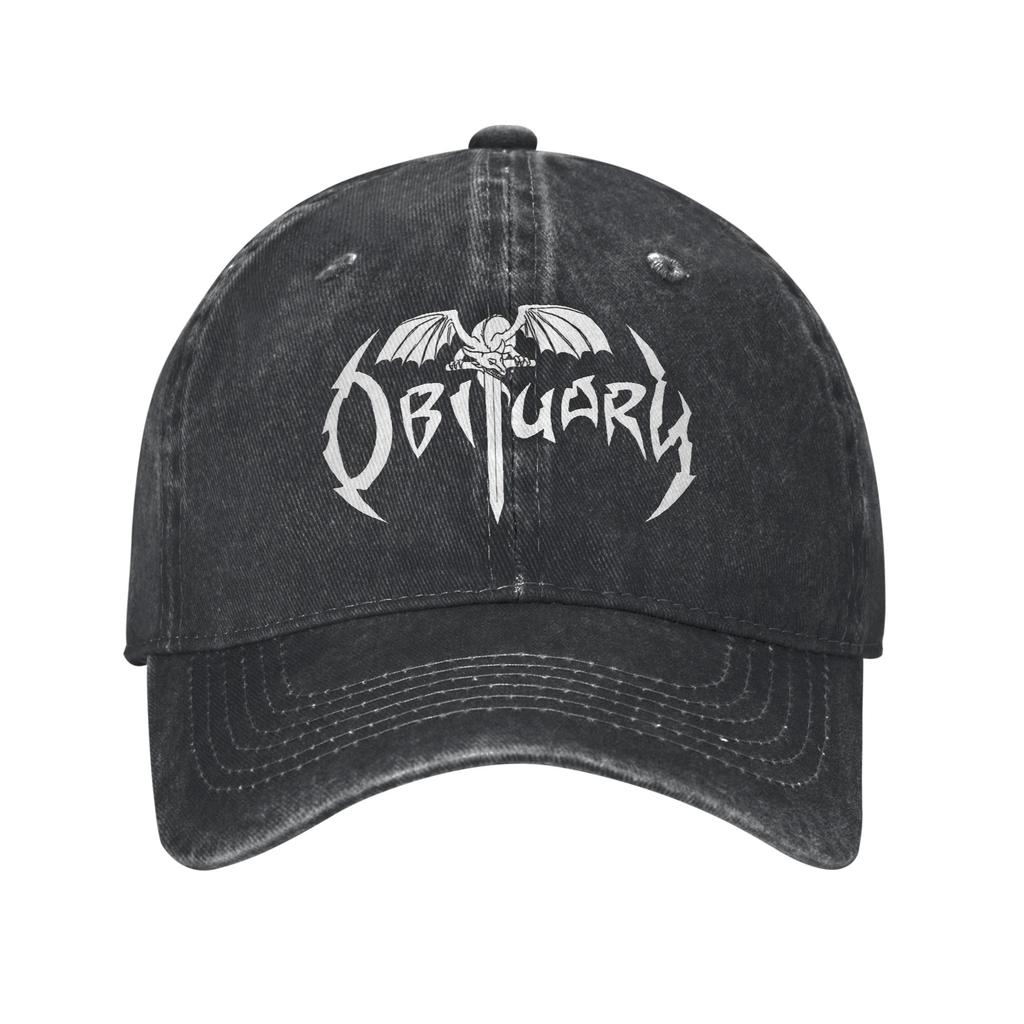 White Obituarys Logo Death Metal Unisex Baseball Caps s Music Band Distressed Washed Hats Cap Retro Golf Adjustable Sun Cap