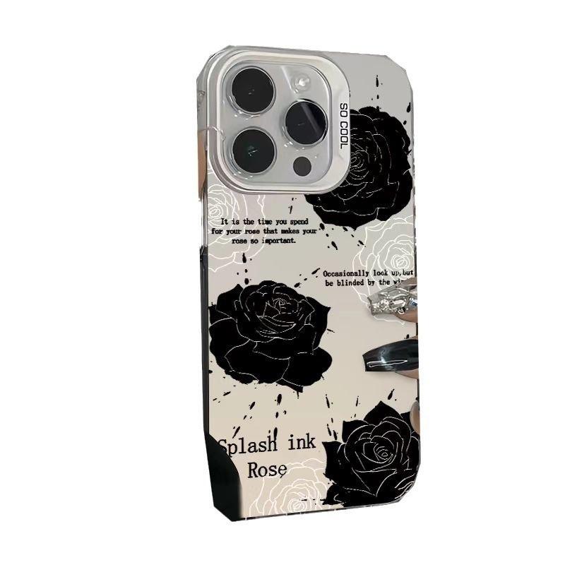 Black Rose Suitable for Apple 15 Color Silver iPhone14Pro Creative 13/11promax Color Silver 16 Protective Case