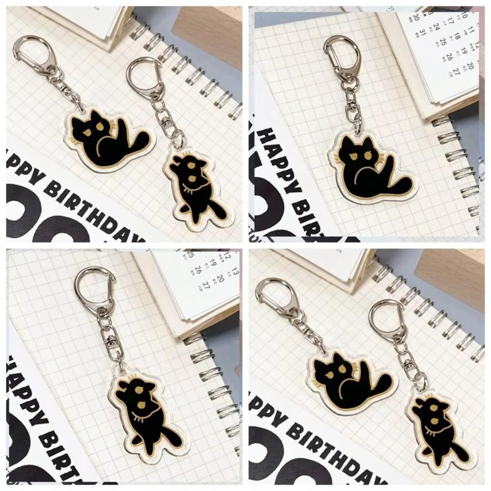 Acrylic Material Acrylic Keychain Black Color Decorative Keychain Cartoon Key Ring For Backpack