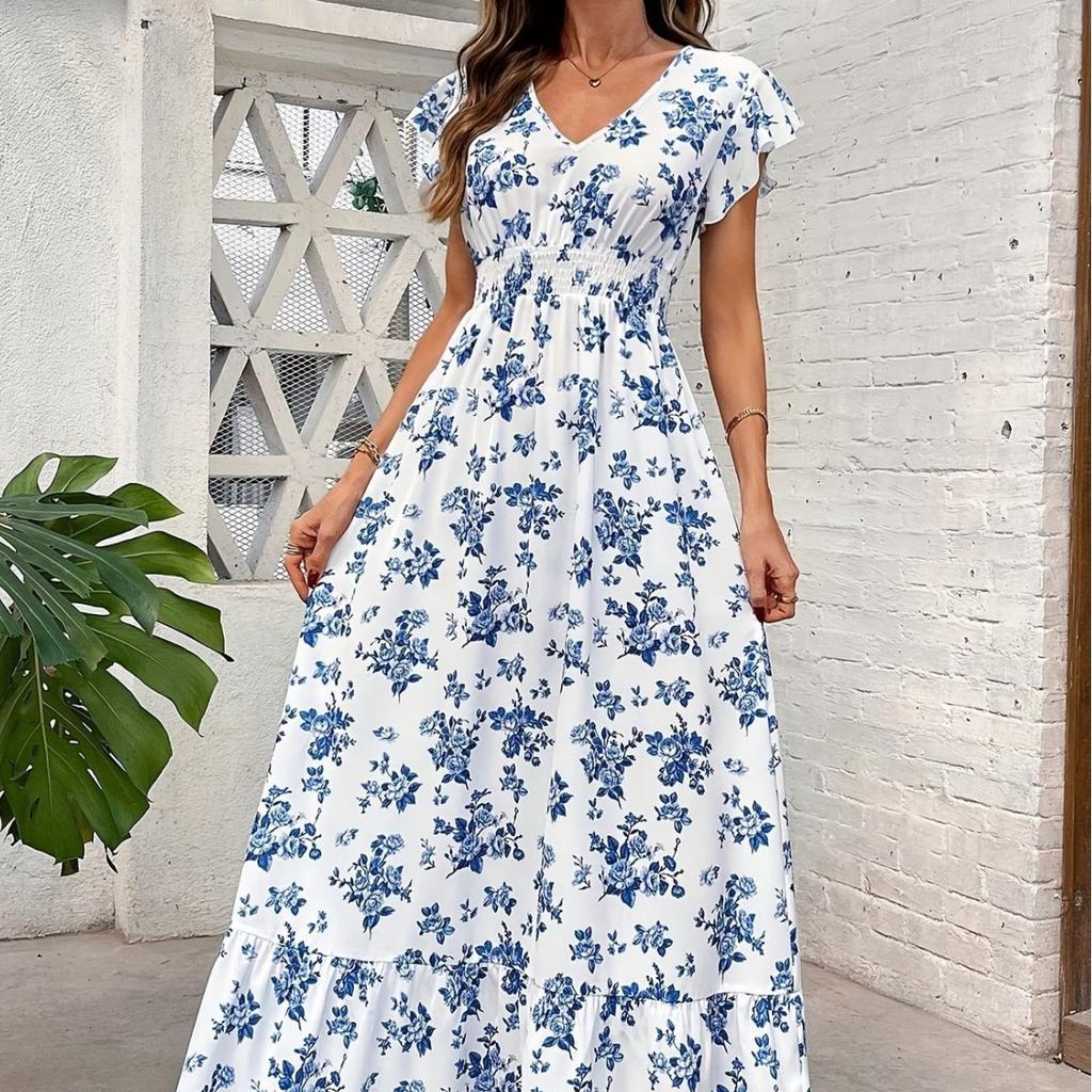 European and American Spring New Women's French Dress, Printed Slim-fitting Floral Split Suspender Skirt
