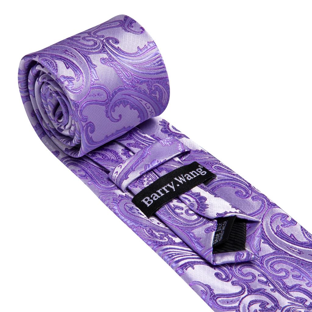 Barry.Wang Necktie Hankerchief Cufflinks Set Violet Paisley Tie Jacquard Woven Wedding