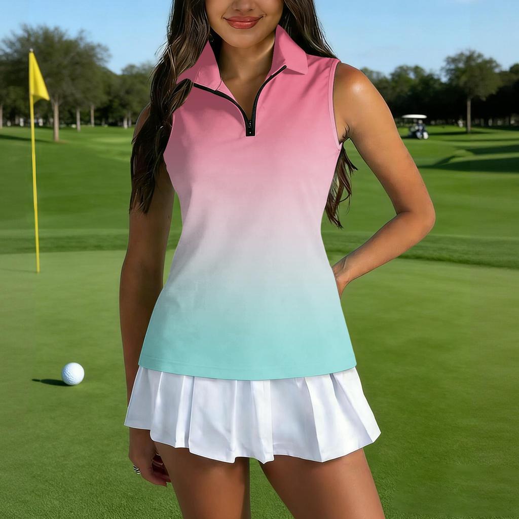 Dames Mouwloos Golf Poloshirt met Ritssluiting en Print Atletische Tanktop voor Sport Tennis Training Casual Kleding