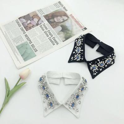 Handmade Women's Accessory Removable Fake Collar with Rhinestone & Beaded Applique Detachable Shirt Choker Fabric Material