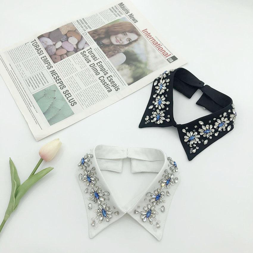 Handmade Women's Accessory Removable Fake Collar with Rhinestone & Beaded Applique Detachable Shirt Choker Fabric Material
