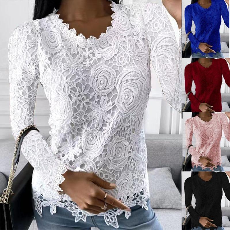 

Women s Autumn and Winter New Lace Long Sleeved Top S білий