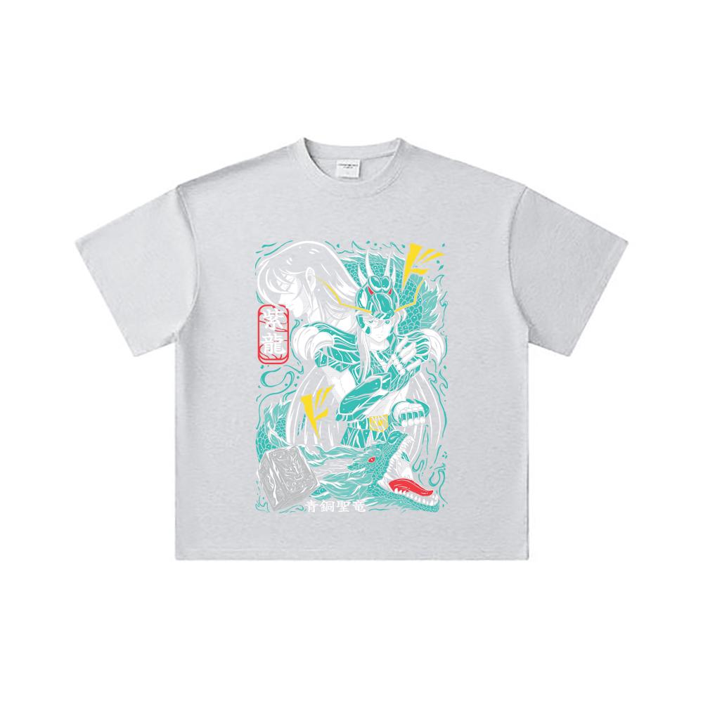260 GSM podwójna przędza 32 count 100% bawełna Saint Seiya V8 nadruk Shiryu unisex ciężka bawełniana koszulka