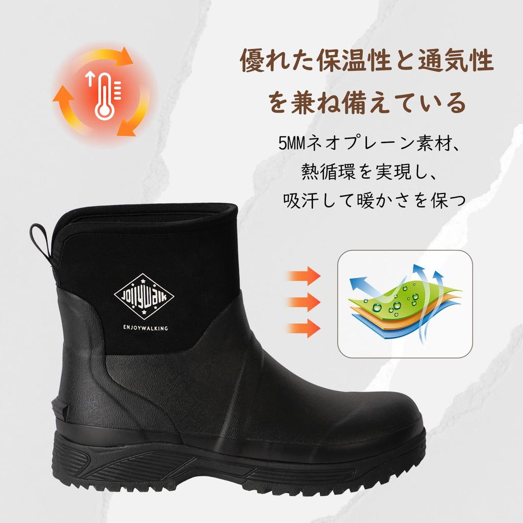 Neoprene Rain Rain Suitable for Cold Outdoor Stylish [Jollywalk] Boots, Men's Boots, Waterproof, Winter, Snow, Slip-Resistant, Lightweight, Soft,