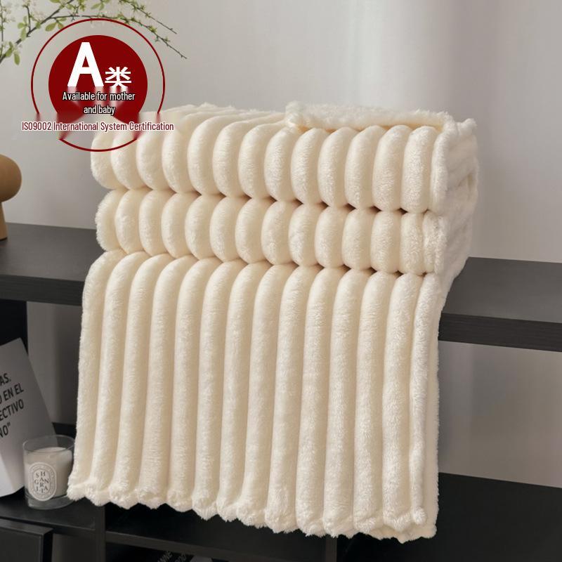 Thick Ribbed Faux Rabbit Fur Velvet Flannel Blanket - Autumn/Winter