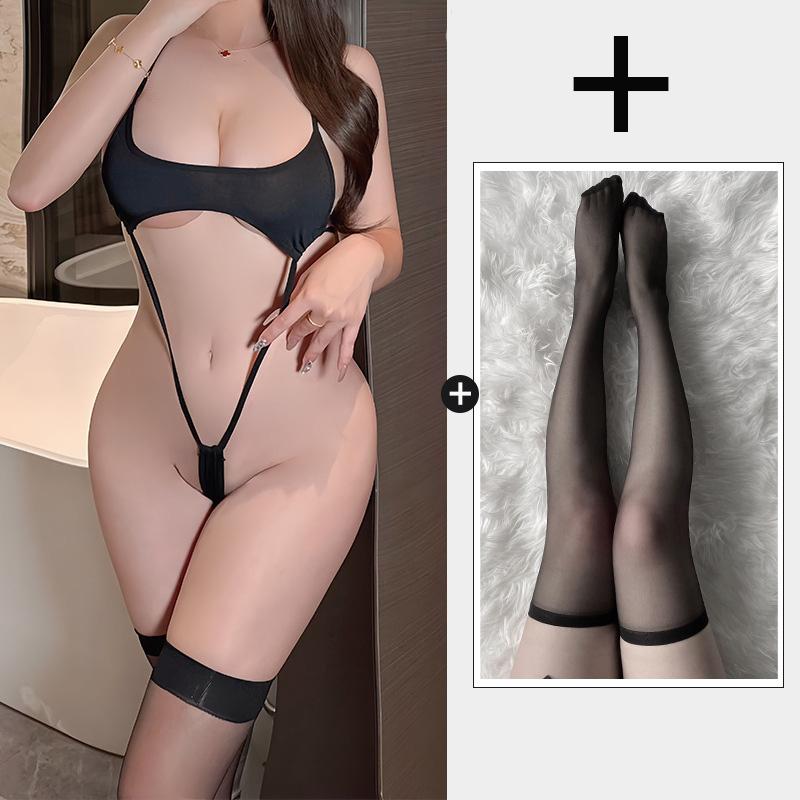 Sexy Lingerie Tight Suspender Neck Hanging Deep V-strap Latex Sexy Outfits Lady Fancy Underwear Short Dresses Sexy Girl Sex Shop