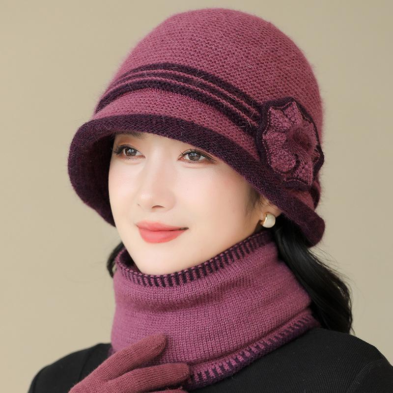 

Комплекты из шарфа и шапки, теплая зимняя вязаная шапка для женщин в западном стиле для людей среднего возраста, вязаная шапка с толстым бархатом в наличии Hat