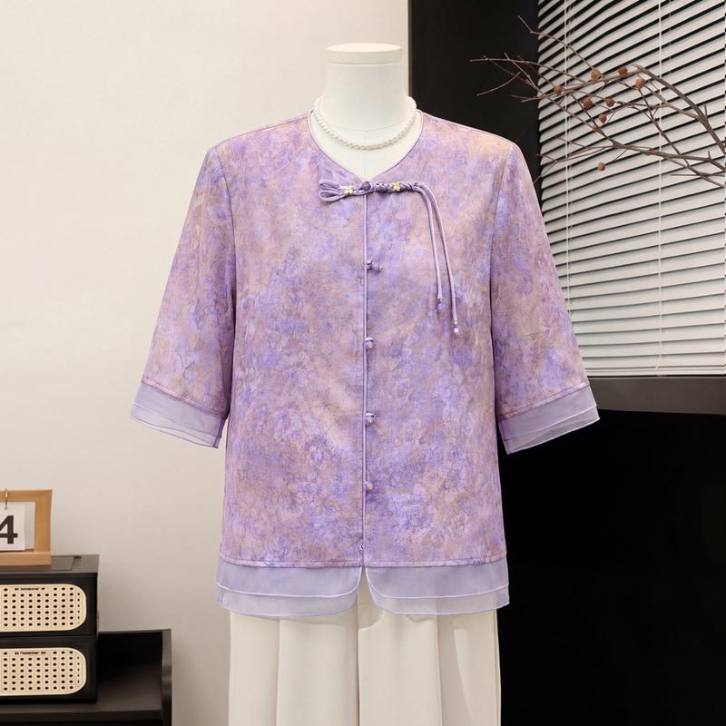 Tang Lady New Chinese Style Mother s Summer Seven-Quarter Sleeve Top 3XL