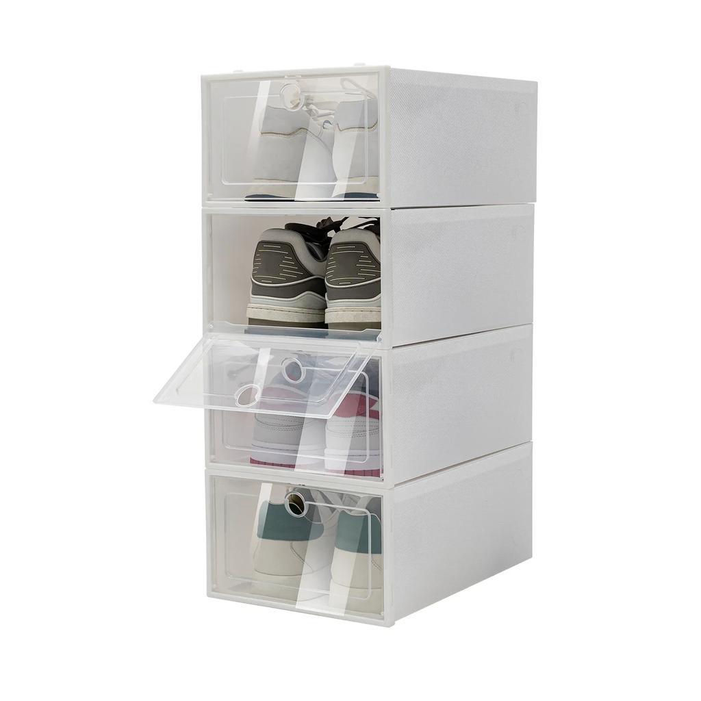 24-Pack Shoe Storage Boxes - Clear Plastic Foldable and Stackable Shoe Organizer Bins for Closet and Bedroom