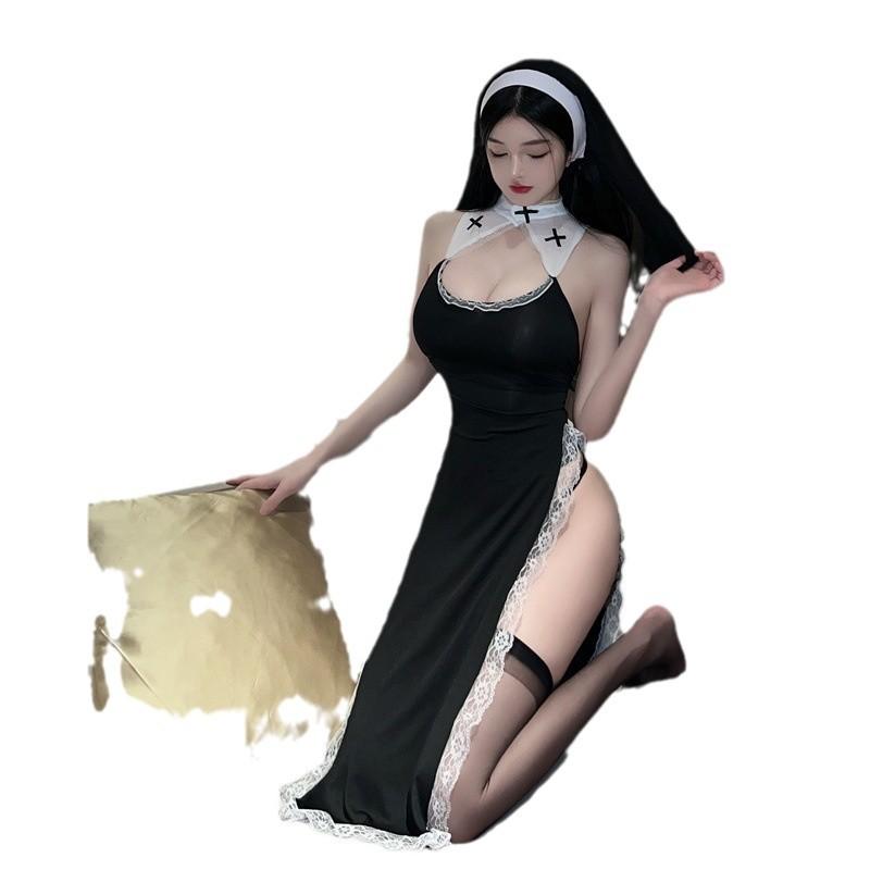 Sexy lingerie sexy cosplay nun uniform cosplay game dress hollow skirt