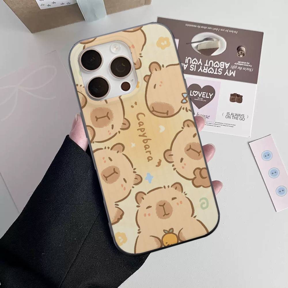 Cute Cartoon Capybara For iPhone 15 16 17 14 13 12 11 Pro Max 16E 16 Plus 17 Air Corrugated Shockproof Phone Cover