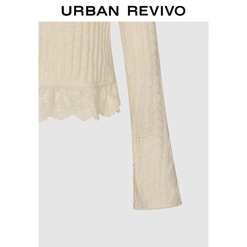 UR 2025 Autumn Women's Casual Ruffle Tie-Knit Cardigan