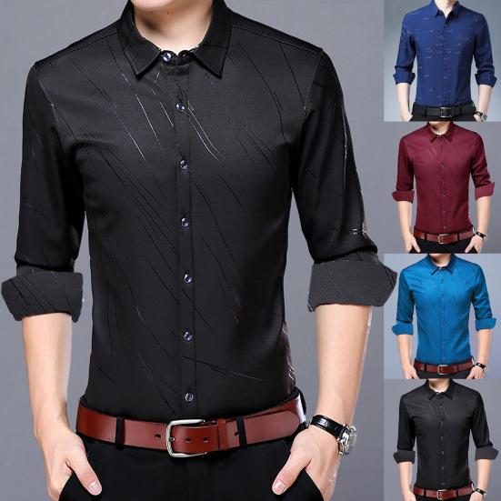 Modna męska koszula z długim rękawem, kołnierzykiem typu turn-down, nadrukiem w litery/paski i guzikami