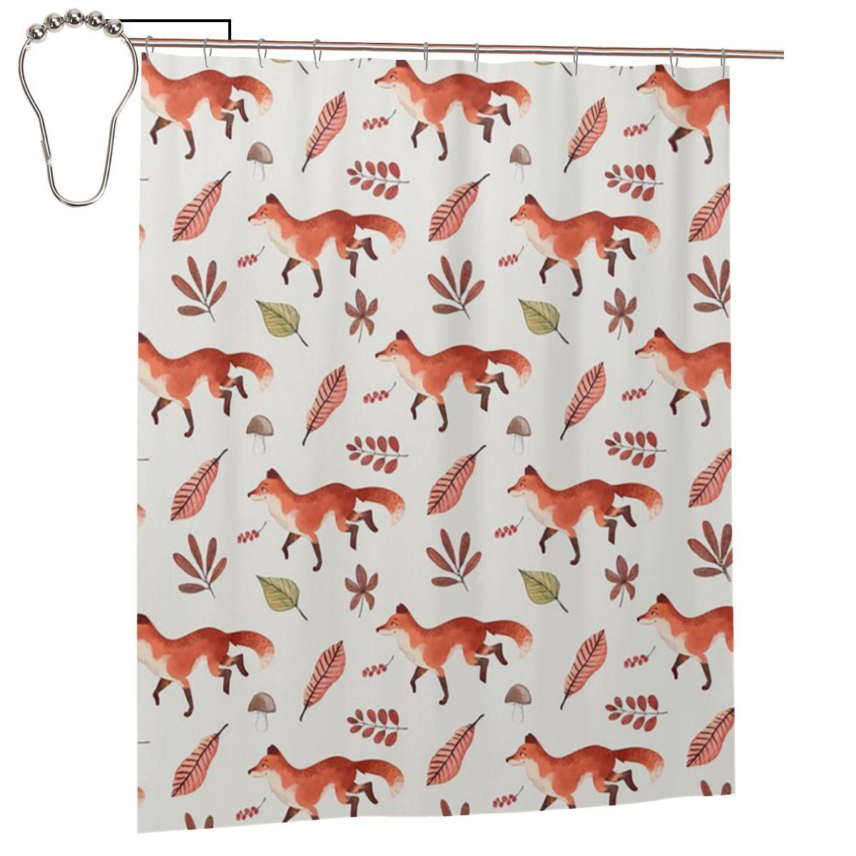 

Fall Fox Watercolor Pattern Shower Curtain Bathroom Polyester Waterproof Bath Curtains with Hooks 152x183 cm