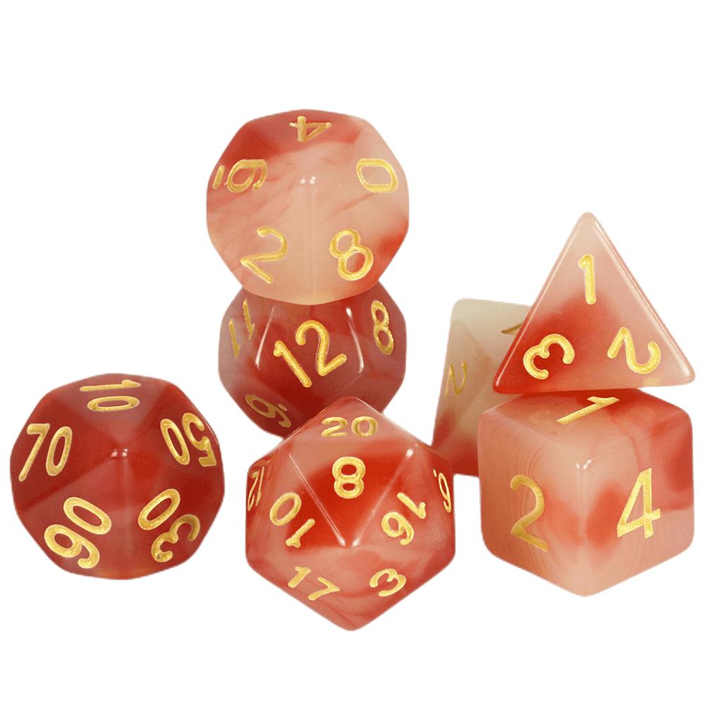 7pcs Glow in The Dark Effect Polyhedral DND Board Game Dice Set Gold Digital Dice for TRPG Role Playing Game