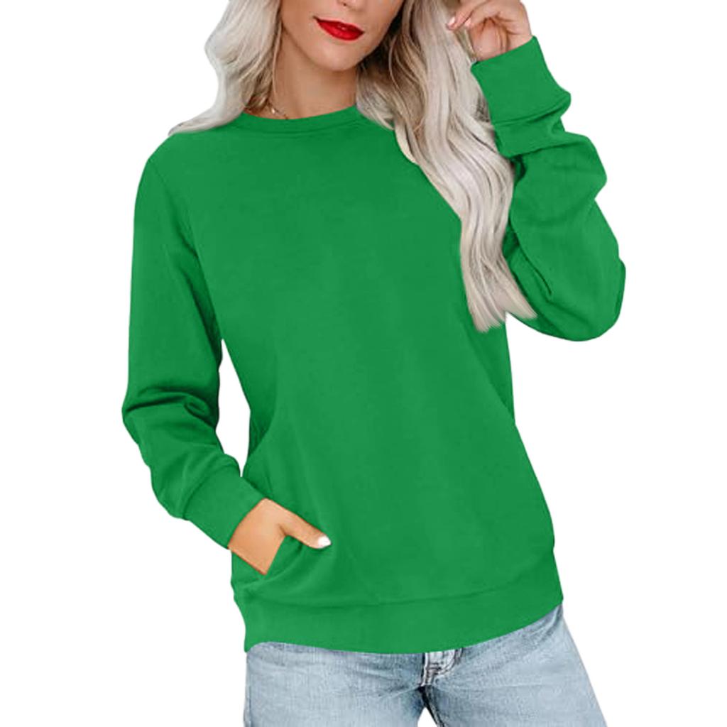 Women's Casual Fashion Solid Color Neck Long Sleeve Sweatshirt Lightweight Pullover With Side Pockets Warm Sweatshirt