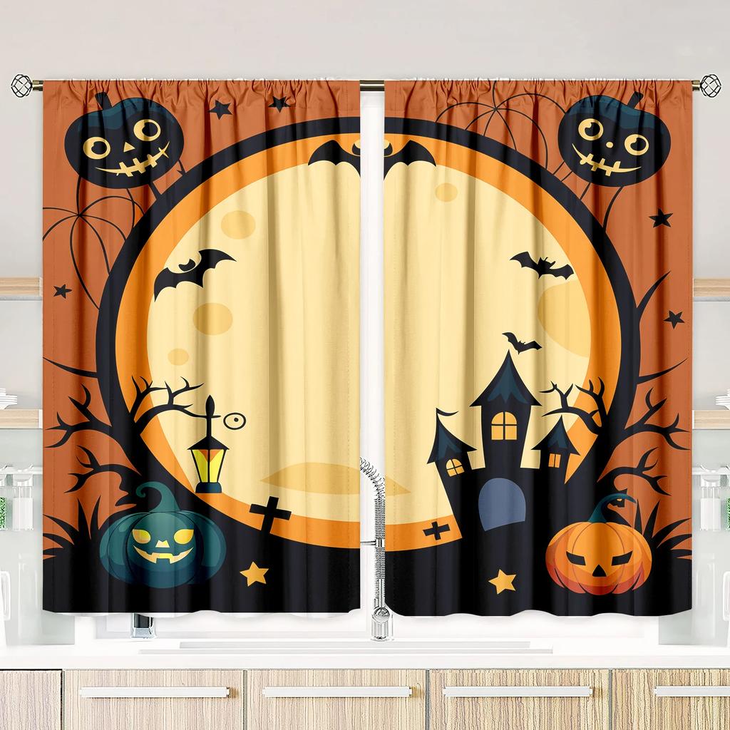 Elegant Spooky Halloween Printed Curtains Piece Polyester Set Bedroom Living Room Study Decor Festive Window Treatment Curtain Perfect For Area