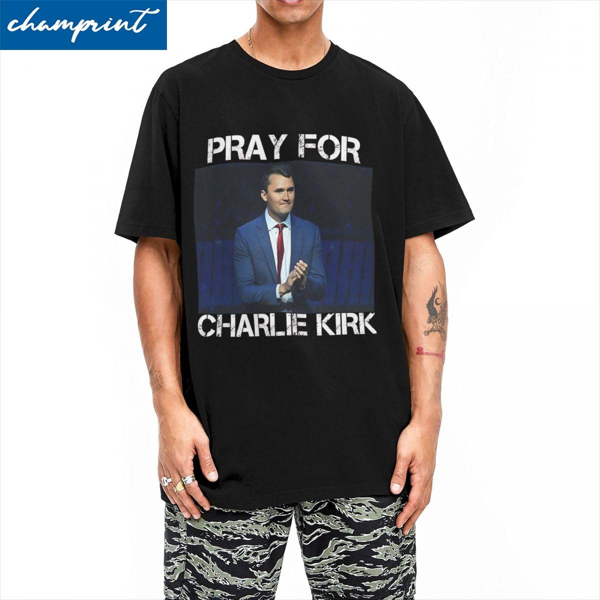 

Men Women Pray For Charlie Kirk American Flag T Shirt Pure Cotton Clothing Funny Short Sleeve Round Neck Tee Shirt 5XL різнокольоровий