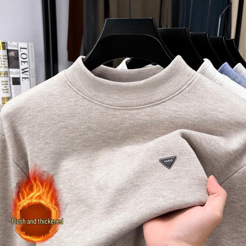 Men's High-Quality Anti-Pilling Hoodie - Autumn/Winter 2025, Plus Velvet, Thickened, Half-High Collar, Casual and Warm.