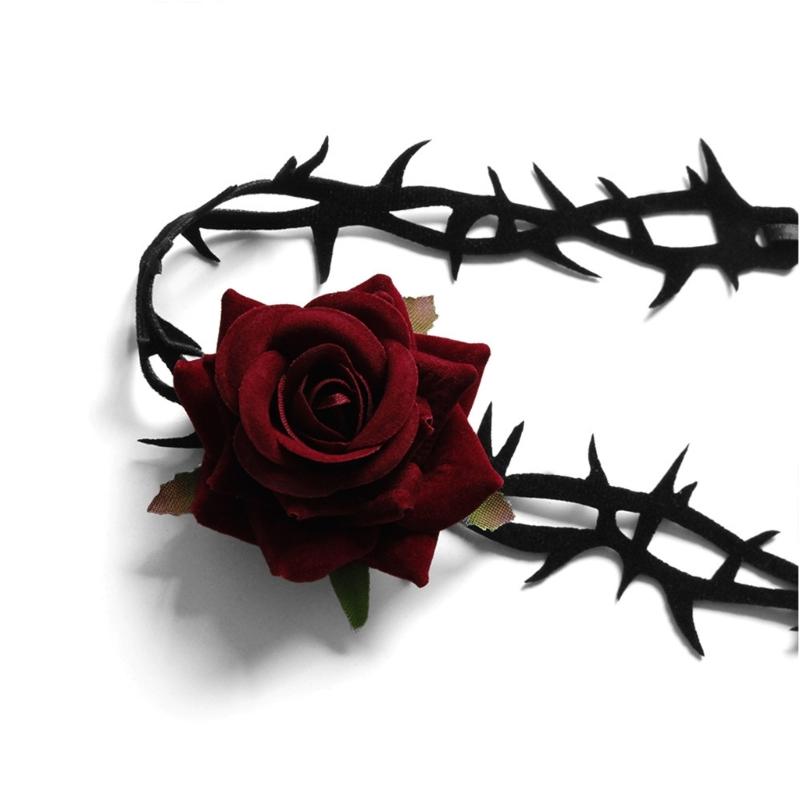 Fashion Punk Necklace Rose Flower Chokers Necklaces Women Thorny Rose Clavicle Chain Necklaces Club Party Sexy Ornament
