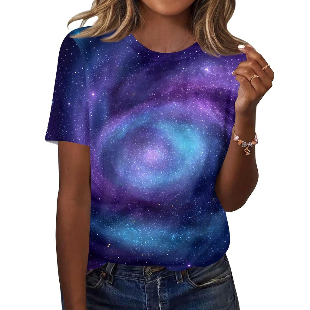 Women's Fashionable Casual Short Sleeve Print Round Neck Pullover Top