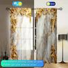 2pcs Gold Inlaid Marble Printed Curtain for Home Decor - Rod Pocket Window Treatment for Bedroom   Office   Kitchen   Living Room