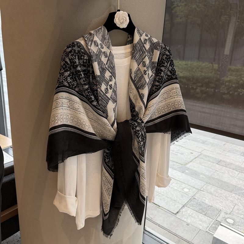 Cotton And Linen Square Scarf Women'S Summer Silk Scarf Star Flower Versatile Scarf Summer Sunscreen Shawl Thin Square Scarf