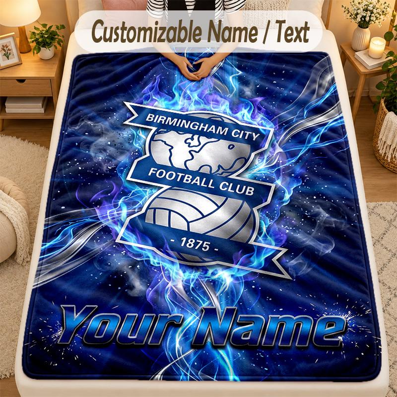 Flannel BlanketBIRMINGHAM CITY Football Custom Name Text Personalized Soft Warm Throw Blanket Home Decor Gift