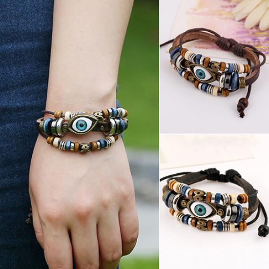 Unisex handgefertigtes türkisches Auge Kunstleder verstellbares Armband Armband Schmuck