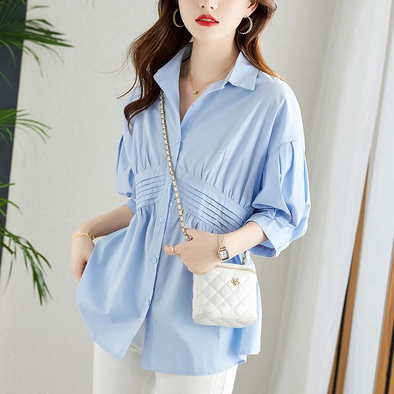

Seven-quarter-sleeved Summer Clothes New Loose and Thin Pure Cotton Shirt M