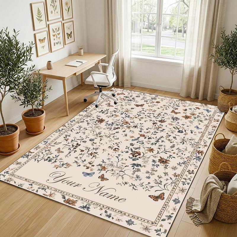 Floral Brain Cosmic Theme Soft Crystal Velvet Rug Custom Name & Text Print Non Slip Floor Rug for Bedroom Living Room