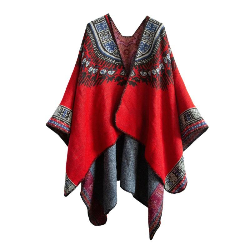 Direct supply for foreign trade Europe and America autumn/winter 2025 new women s cashmere ethnic style large jacquard red shawl 150*130cm красный