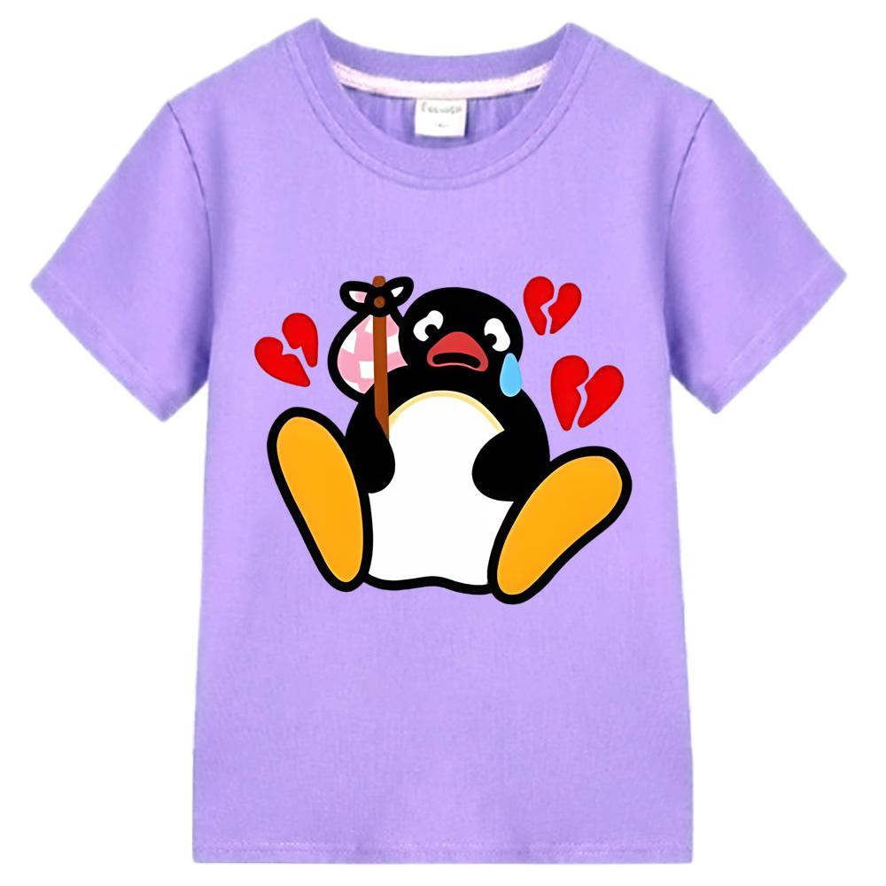 Pingu Kawaii Cartoon Print T-shirt Boys Girls Cartoon Graphic Tee-shirt 100% Cotton Tees Short Sleeve Summer Fashion O-neck Tops Anime T-shirt