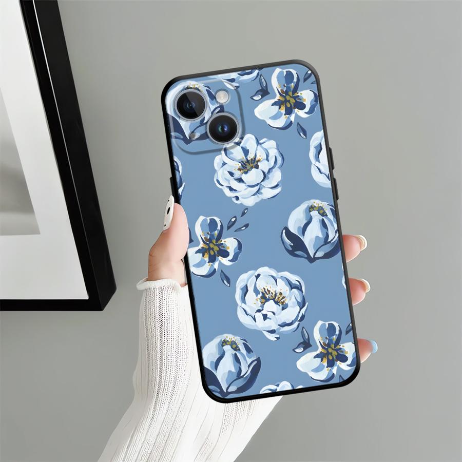 Case for Apple iPhone 17 Pro Max 11 16 12 14 15 Pro 7 8 13 XR XS MAX Air Funda Phone Cover Cartoon Blue Flower