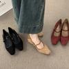 French Thick Heel Retro Square Head with Mary Jane Shoes Late Evening Wind Versatile Not Tired Foot Middle Heel Commuting Single Shoes Women