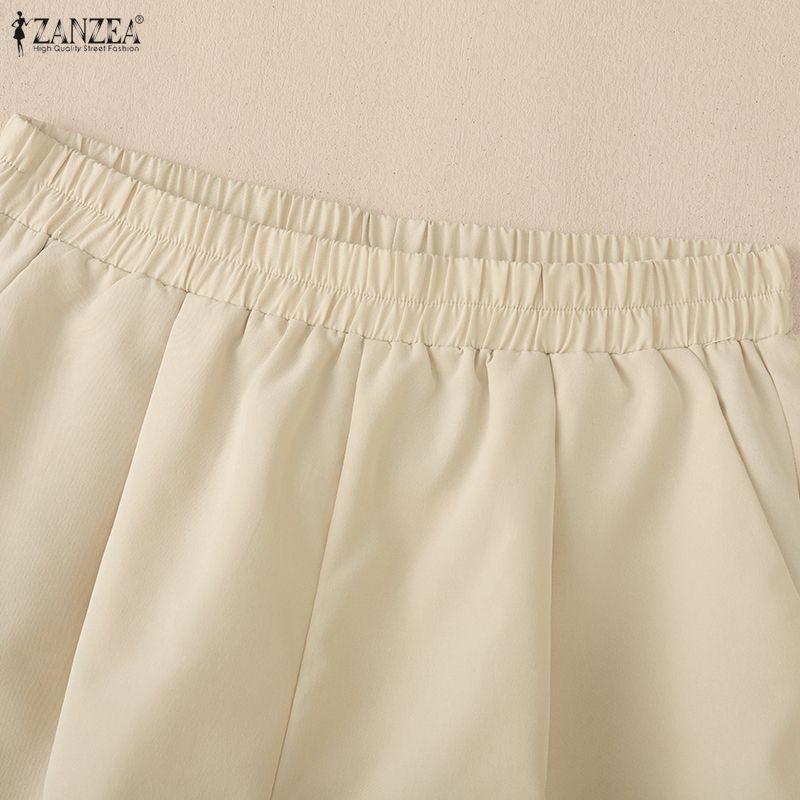 ZANZEA Pantaloncini estivi larghi in vita elastica casual da donna