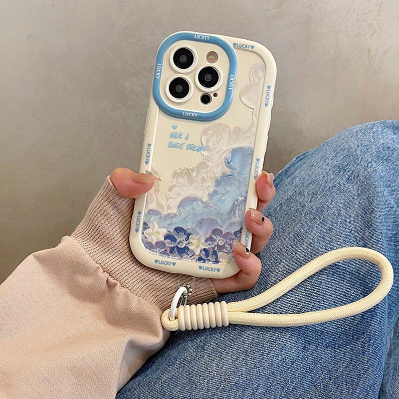Oil Painting Flowers for Apple 16promax Mobile Phone Case for IPhone15pro with Lanyard 14 New Style