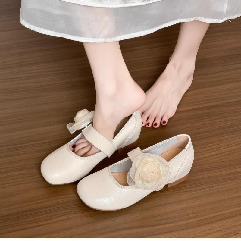 

Fashion Rose Straight Strap Round Toe Mary Jane Shoes Are Versatile and Not Tired Foot Shallow Mouth Square Sole Ballet Single Shoes 34 бежевый