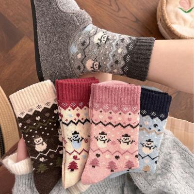 Chaud et Paresseux ~ Chaussettes en Laine Femme Bonhomme de Neige Sapin de Noël Épaissies Chaudes Chaussettes en Cachemire