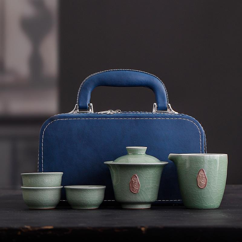 Huang Ru Travel Tea Set Portable Outdoor Camping Tea Bowl Kuaike Cup One Pot Three Cups Gift Box