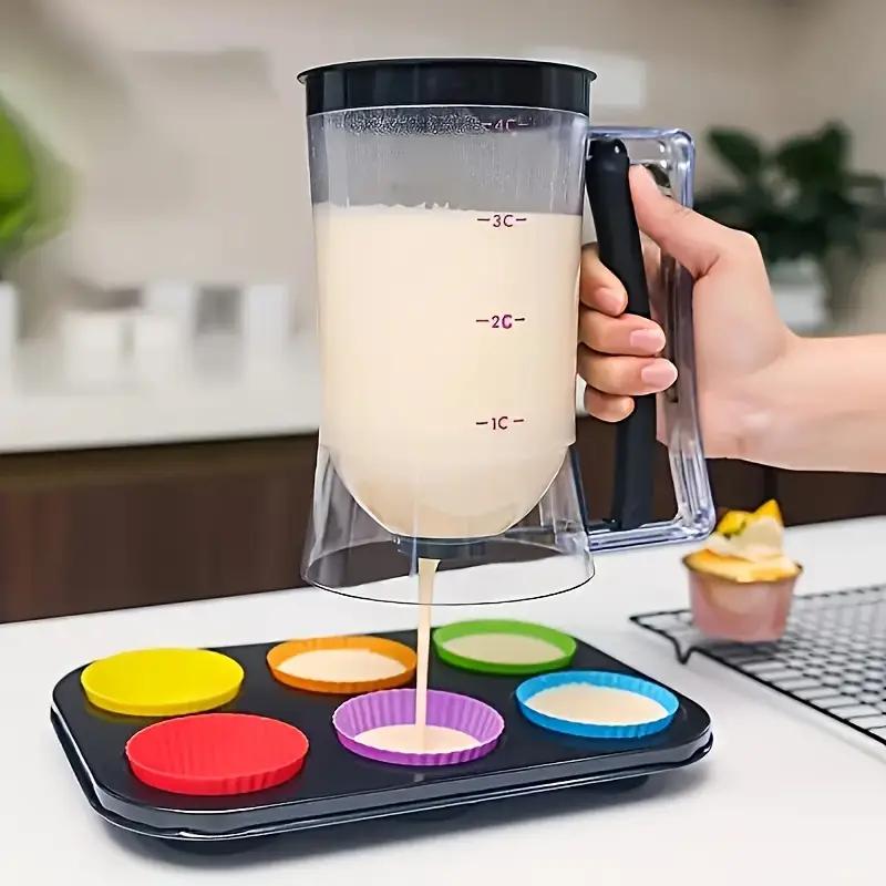 Foldable Batter Dispenser - Pancake/Cupcake/Waffle Batter Separator with 6 Nozzles, Non-Drip Precision Pouring Tool for Baking