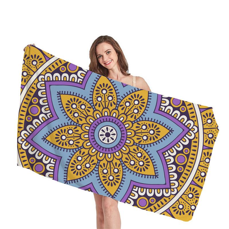 Ethnic Mandala Geometry Digital-printed Polyester Superfine Fiber Double-sided Fleece Beach Vacation Bath Towel, Beach Towel